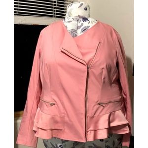 Pink Ruffle Asymmetric Zip Jacket/Blazer